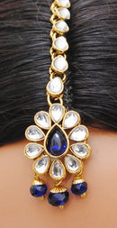 Goldpolish blue and white kundan set-2212