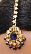 Goldpolish blue and white kundan set-2213