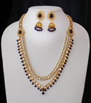 Goldpolish blue and white kundan set-2213