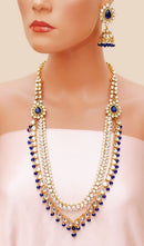 Goldpolish blue and white kundan set-2213
