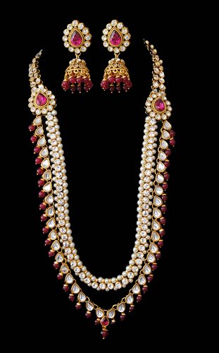 Goldpolish fusicha pink and white kundan set-2214