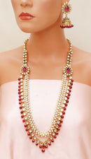 Goldpolish fusicha pink and white kundan set-2214