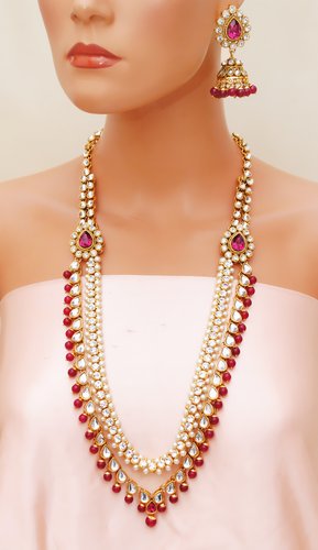 Goldpolish fusicha pink and white kundan set-2214