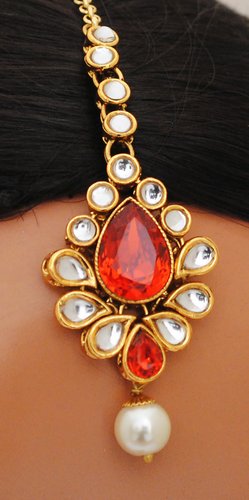 Goldpolish orange and white kundan set-2218