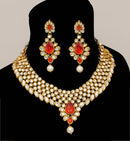 Goldpolish orange and white kundan set-2218