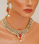 Goldpolish orange and white kundan set-2218