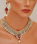 Goldpolish fusicha pink and white kundan set-2220