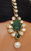 Goldpolish emerald green and white kundan set-2221