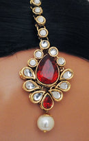 Goldpolish red and white kundan set-2222