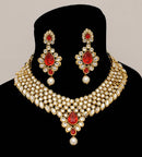 Goldpolish red and white kundan set-2222