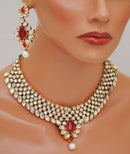 Goldpolish red and white kundan set-2222