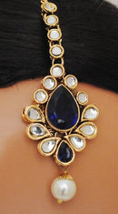 Goldpolish blue and white kundan set-2224