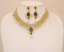 Goldpolish blue and white kundan set-2224