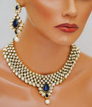 Goldpolish blue and white kundan set-2224