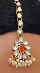 Goldpolish orange and white kundan set-2227
