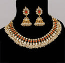 Goldpolish orange and white kundan set-2227