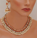 Goldpolish orange and white kundan set-2227