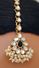 Goldpolish black and white kundan set-2230
