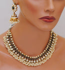 Goldpolish black and white kundan set-2230