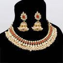 Goldpolish red and white kundan set-2231