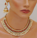 Goldpolish red and white kundan set-2231