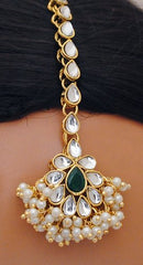 Goldpolish emerald green and white kundan set-2233