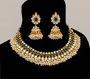 Goldpolish emerald green and white kundan set-2233