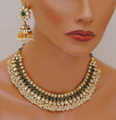 Goldpolish emerald green and white kundan set-2233