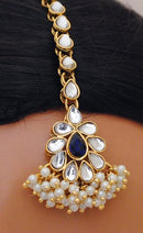 Goldpolish blue and white kundan set-2234