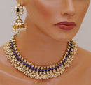 Goldpolish blue and white kundan set-2234