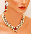 Goldpolish red and white kundan set-2236