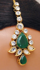 Goldpolish emerald green and white kundan set-2237