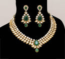 Goldpolish emerald green and white kundan set-2237