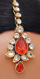 Goldpolish orange and white kundan set-2238