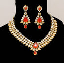 Goldpolish orange and white kundan set-2238