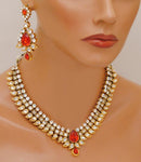 Goldpolish orange and white kundan set-2238
