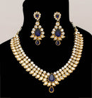 Goldpolish blue and white kundan set-2239