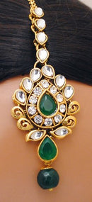 Goldpolsh emerald green and white kundan set-2243