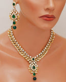 Goldpolsh emerald green and white kundan set-2243