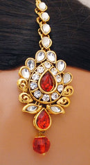 Goldpolish red and white kundan set-2244