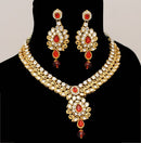 Goldpolish red and white kundan set-2244