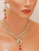 Goldpolish red and white kundan set-2244