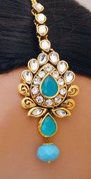 Goldpolish aqua blue and white kundan set-2246