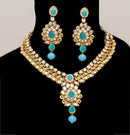 Goldpolish aqua blue and white kundan set-2246