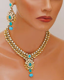 Goldpolish aqua blue and white kundan set-2246