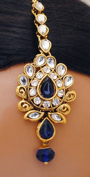 Goldpolish blue and white kundan set-2248