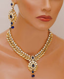 Goldpolish blue and white kundan set-2248