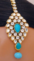 Goldpolish blue and white kundan set-2251