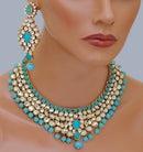 Goldpolish blue and white kundan set-2251