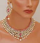 Goldpolish pink and white kundan set-2252